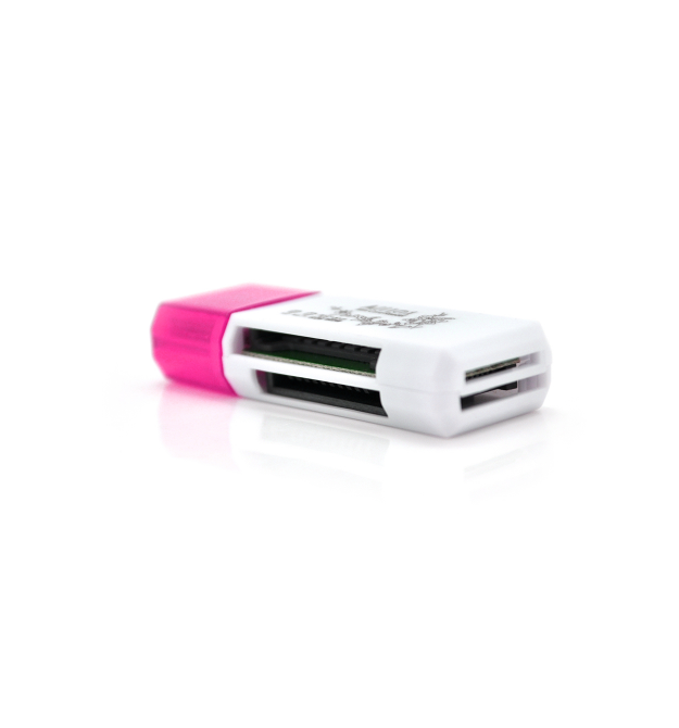 Кардридер универсальный 4в1 MERLION CRD-4YE TF - Micro SD, USB2.0, Purple, OEM Q50