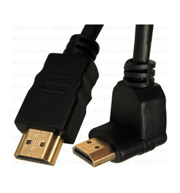 Кабель Merlion HDMI-HDMI 1.0m, v1.4, OD-7.5mm, круглий Black, конектор Black 90° кутовий