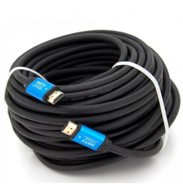 Кабель Merlion HDMI-HDMI 4Kx2K Ultra HD, 20.0 m, v2, 0, круглий Black, конектор Blue, Blister-box, Q10