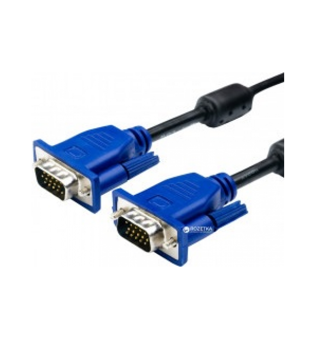 Кабель VGA 25m, male to male (папа-папа), 2 феррита, черно-синий, кулёк