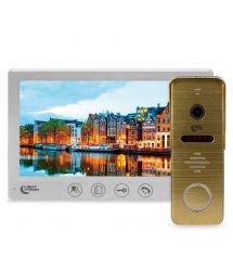Комплект відеодомофона Light Vision: домофон 7" AMSTERDAM FHD White та відеопанель RIO FHD Gold