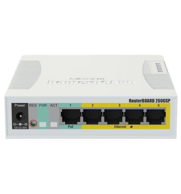 5-портовый гигабитный управляемый PoE коммутатор MikroTik RB260GSP (CSS106-1G-4P-1S)