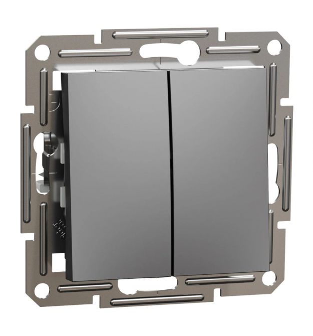 Выключатель 2-клавишный антрацит, пластик, без подсветки и индикации, для врезного монтажа Schneider Electric EPH0300171 Asfora