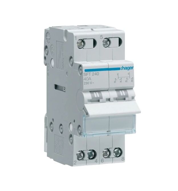 Переключатель I-0-II с общим выходом сверху, 2-пол., 40А-230В Hager SFT240