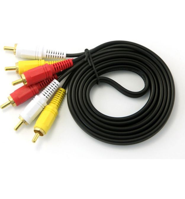 Кабель Audio-Video 3хRCA (папа) 3хRCA (папа), GOLD connector, CU, круглый, Black, 1,5 м, (Пакет) Q500