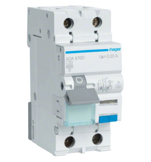 Дифавтомат 1P+N, 6kA, C-20A, 30mA, A Hager ADA970D