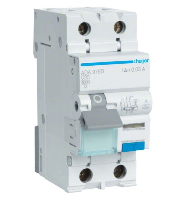 Дифавтомат 1P+N, 6kA, C-25A, 30mA, A Hager ADA975D
