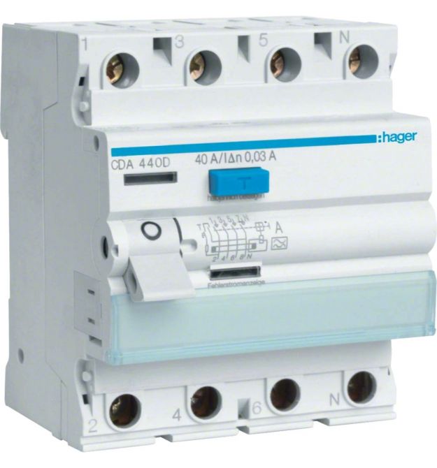 Дифференциальное реле 4P, 6kA, 63A,30mA, A Hager CDA463D