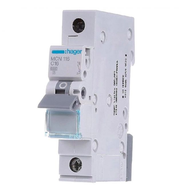 Автоматический выключатель 1P 6kA C-16A 1M Hager MCN116