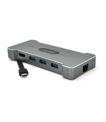 Хаб-конвертор VEGGIEG TC06 Type-C (папа) на Type-C(мама) + USB3.0*3(мама) + HDMI(мама) + RJ45, Silver, Box