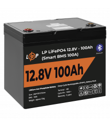 Аккумулятор LP LiFePO4 12V (12,8V) - 100 Ah (1280Wh) (Smart BMS 100А) с BT пластик для ИБП