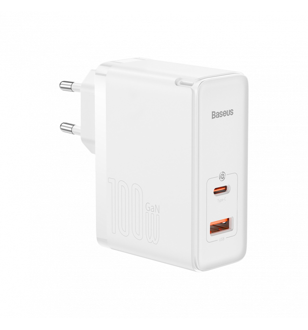 Мережевий зарядний пристрій Baseus GaN5 Pro 2 порта, USB + Type-C 100W Белый (CCGP090202)