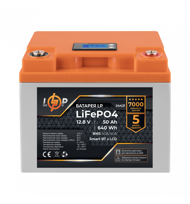 Аккумулятор LP LiFePO4 12,8V - 50 Ah (640Wh) (BMS 40A/40А) пластик LCD Smart BT
