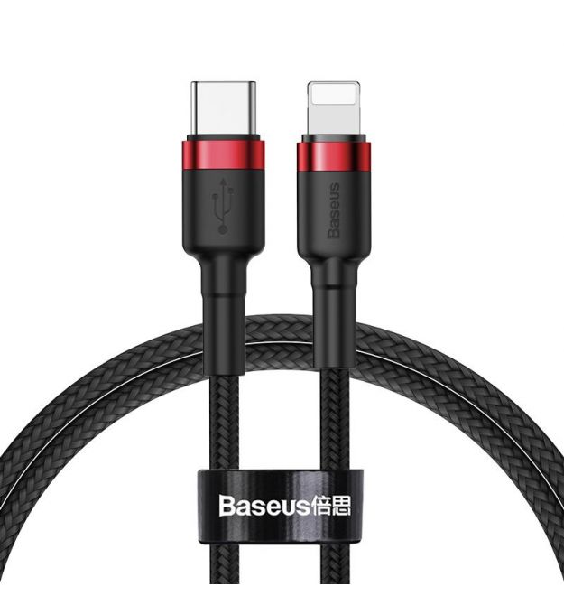 Кабель Baseus Cafule Type-C to Lightning PD 18W 1M Черный/Красный (CATLKLF-91)
