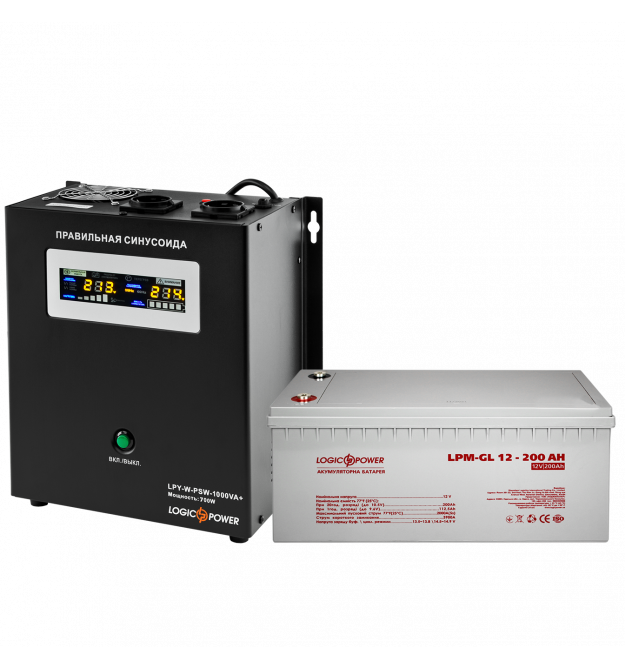 Комплект резервного питания для котла и теплого пола LP (LogicPower) ИБП + гелевая батарея (UPS W1000VA + АКБ GL 2700W)