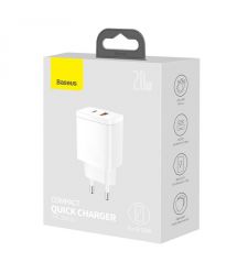 Зарядний пристрій Baseus Compact Quick Charger USB+Type-C 20W Білий (CCXJ-B02)