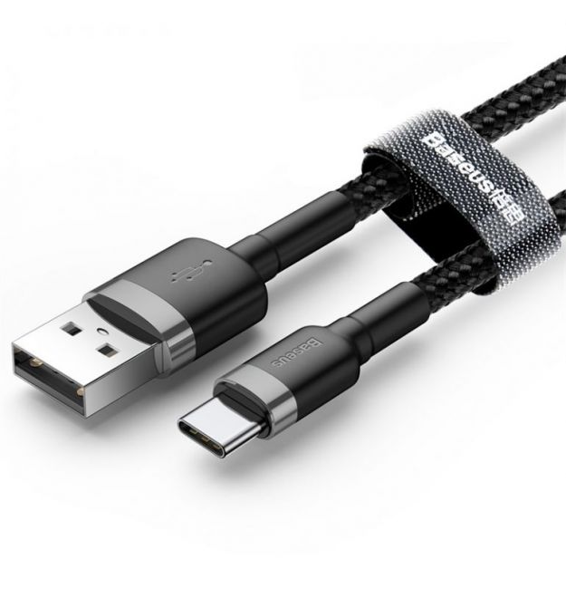 Кабель Baseus Cafule USB 2.0 to Type-C 3A 1M Чорний/Сірий (CATKLF-BG1)