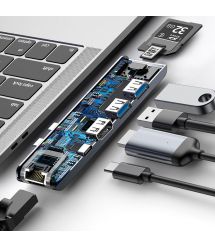 USB Hub Baseus Thunderbolt C Pro Dual Type-C to USB3.0*2+HDMI+RJ45+Type-C PD+ microSD+ SD(CAHUB-L0G) USB Hub Baseus Thunderbolt 