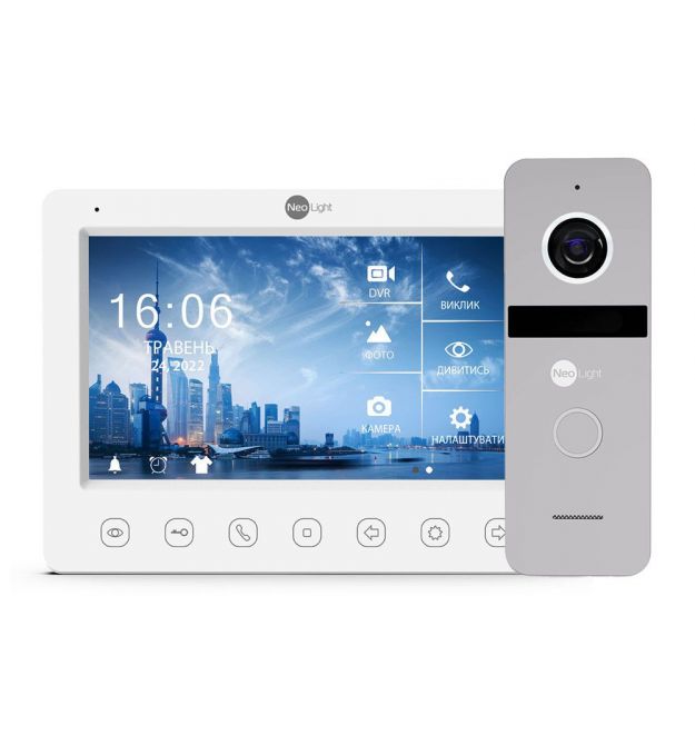 Комплект видеодомофона Neolight NeoKIT FHD Pro Silver: видеодомофон 7" с детектором движения и 2 Мп видеопанель