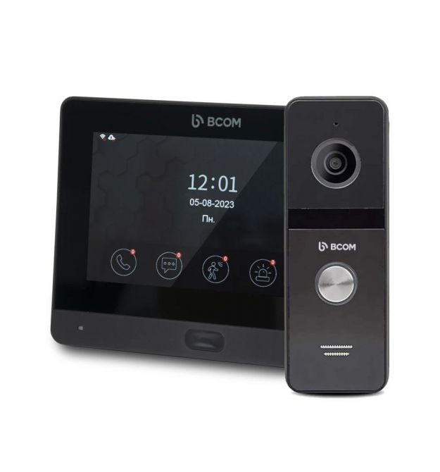 Комплект Wi-Fi видеодомофона 7" BCOM BD-760FHD/T Black с поддержкой Tuya Smart + BT-400FHD Black