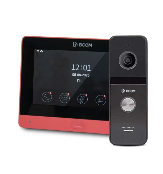 Комплект Wi-Fi видеодомофона 7" BCOM BD-760FHD/T Red с поддержкой Tuya Smart + BT-400FHD Black