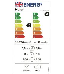 Haier Стирально-сушильная машина фронтальная, 8(5)кг, 1400, A, 55см, дисплей, пар, инвертор, люк черный, прямой привод, белый