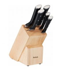 Tefal Набор ножей Ice Force, 5 пр., с деревянной колодкой, нержавеющая сталь, плаcтик, черный