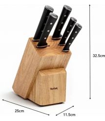 Tefal Набор ножей Ice Force, 5 пр., с деревянной колодкой, нержавеющая сталь, плаcтик, черный