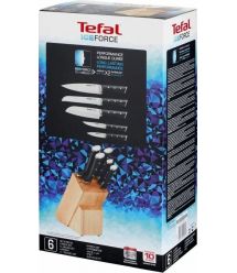 Tefal Набор ножей Ice Force, 5 пр., с деревянной колодкой, нержавеющая сталь, плаcтик, черный