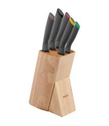 Tefal Набор ножей Fresh Kitchen, деревянная колода, 5шт, нержавеющая сталь, пластик, дерево, черный