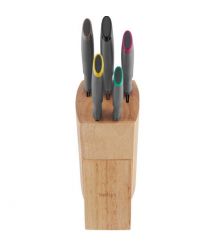 Tefal Набор ножей Fresh Kitchen, деревянная колода, 5шт, нержавеющая сталь, пластик, дерево, черный