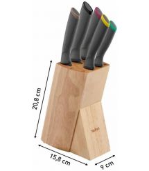 Tefal Набор ножей Fresh Kitchen, деревянная колода, 5шт, нержавеющая сталь, пластик, дерево, черный