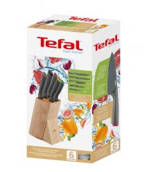 Tefal Набор ножей Fresh Kitchen, деревянная колода, 5шт, нержавеющая сталь, пластик, дерево, черный