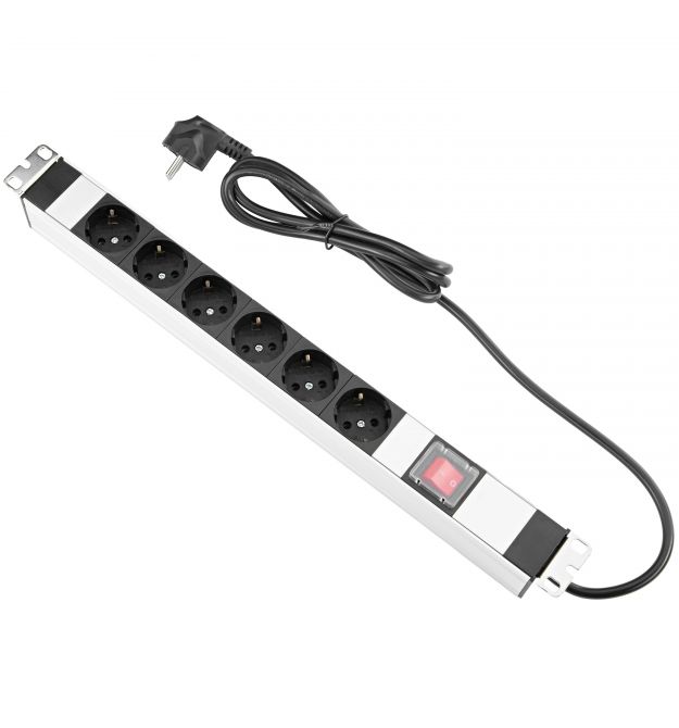 MIRSAN Пристрій розподілу електроживлення 19", 1U, блок 6хShuko, вимикач, вилка Shuko, алюмінієвий корпус, кабель 1.8 м