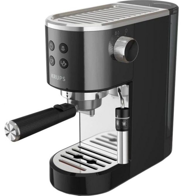 Krups Кофеварка рожковая Virtuoso + 1л, молотая, ручной капучинатор, 15 бар, черный