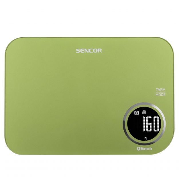 Весы кухонные Sencor, 5кг, подключение к смартфону, AAAx2, пластик, зеленый