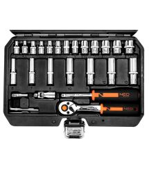 Набор инструментов Neo Tools, Набор торцевых головок 73шт, 1/2", 1/4", CrV, кейс