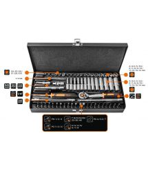 Набір торцевих головок Neo Tools 63шт, 1/4", CrV, металевий кейс