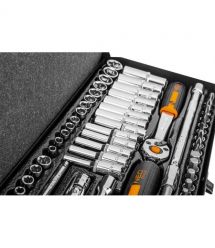 Neo Tools Набор инструмента, Набор торцевых головок, 63шт, 1/4", CrV, металлический кейс