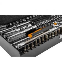 Neo Tools Набор инструмента, Набор торцевых головок, 63шт, 1/4", CrV, металлический кейс