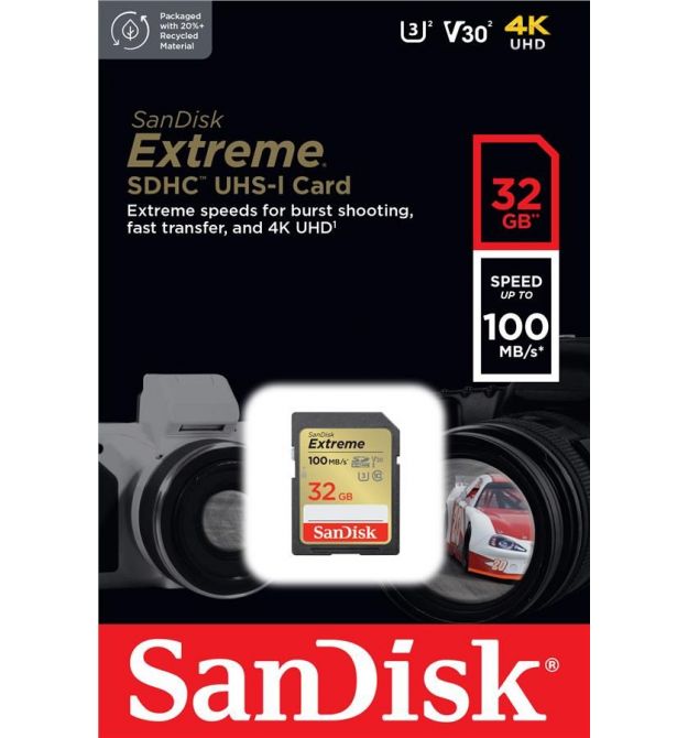 Карта пам'яті SanDisk SD 32GB C10 UHS-I U3 R100/W60MB/s Extreme V30