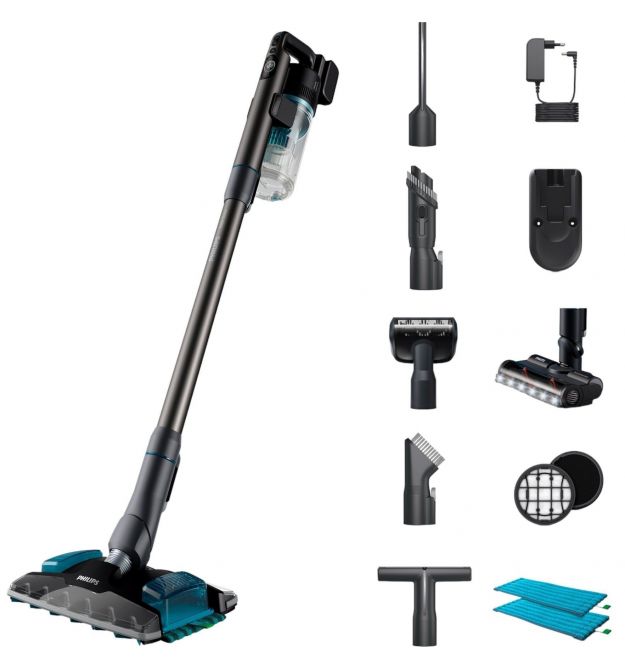 Philips Пилосос безпровідний Aqua Plus, вологе прибирання, конт пил -0.6л, автон