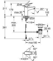 Grohe Смеситель для раковины Swift M дл. излива - 116мм, неповоротный, 1 рычаг, хром