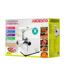 ARDESTO М'ясорубка, 1750Вт, продук.-2 кг/хв, 3 решітки + для ковб., кеббе, 4 терки,насадка для томатів, пластик, біло-сріблястий