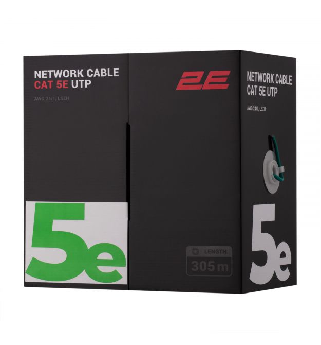2E Кабель CAT 5e, U-UTP, 305м, AWG 24/1, LSZH, зеленый