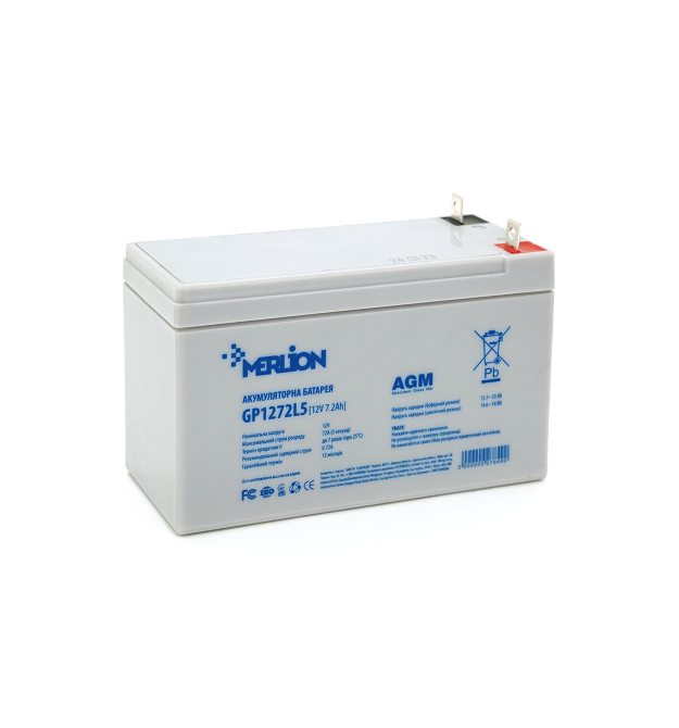 Акумуляторна батарея MERLION AGM GP1272L5 12 V 7,2 Ah (СПЕЦ КЛЕМА) ( 150 x 65 x 95 (100) ) White Q10