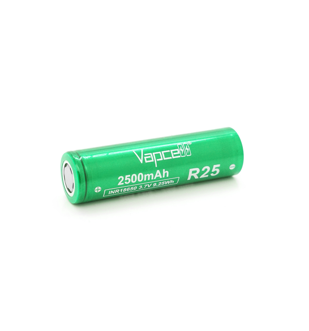 Акумулятор 18650 Li-Ion Vapcell INR18650 R25, 2500mAh, 20A, 4.2 - 3.6 - 2.5V, Green