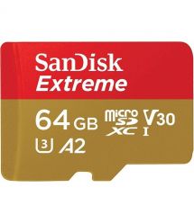 SanDisk Карта памяти microSD 64GB C10 UHS-I U3 R170/W80MB/s Extreme V30 + SD