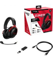 HyperX Гарнитура игровая Cloud III, WL/USB-A/USB-C, черно-красный