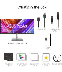 ASUS Монитор 34.1" ProArt PA34VCNV 2xHDMI, 2xDP, USB-C, 2xUSB, RJ45, MM, IPS, 3440x1440, 21:9, sRGB 100%, CURVED, Adaptiv